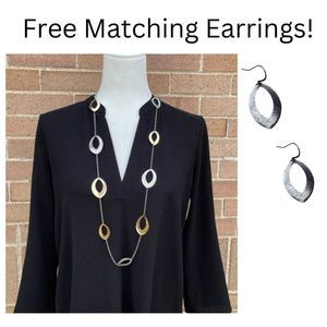 Gold & Silver Tone Oval Necklace & Earrings SET